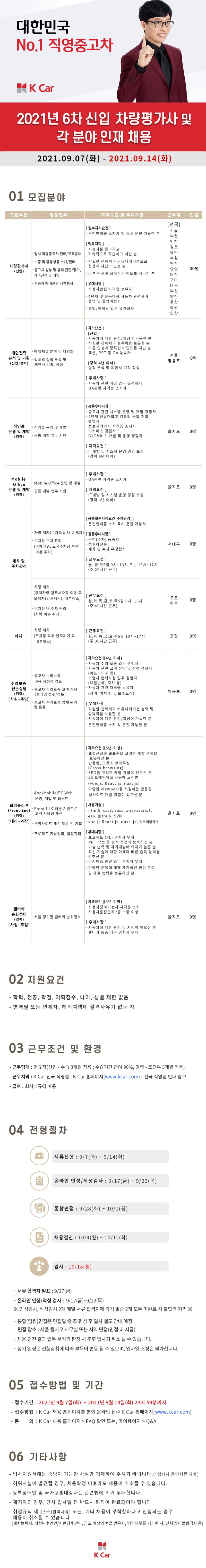 K Car 2021년 6차 신입 차량평가사 및 각 분야 인재 채용 공고문.jpg