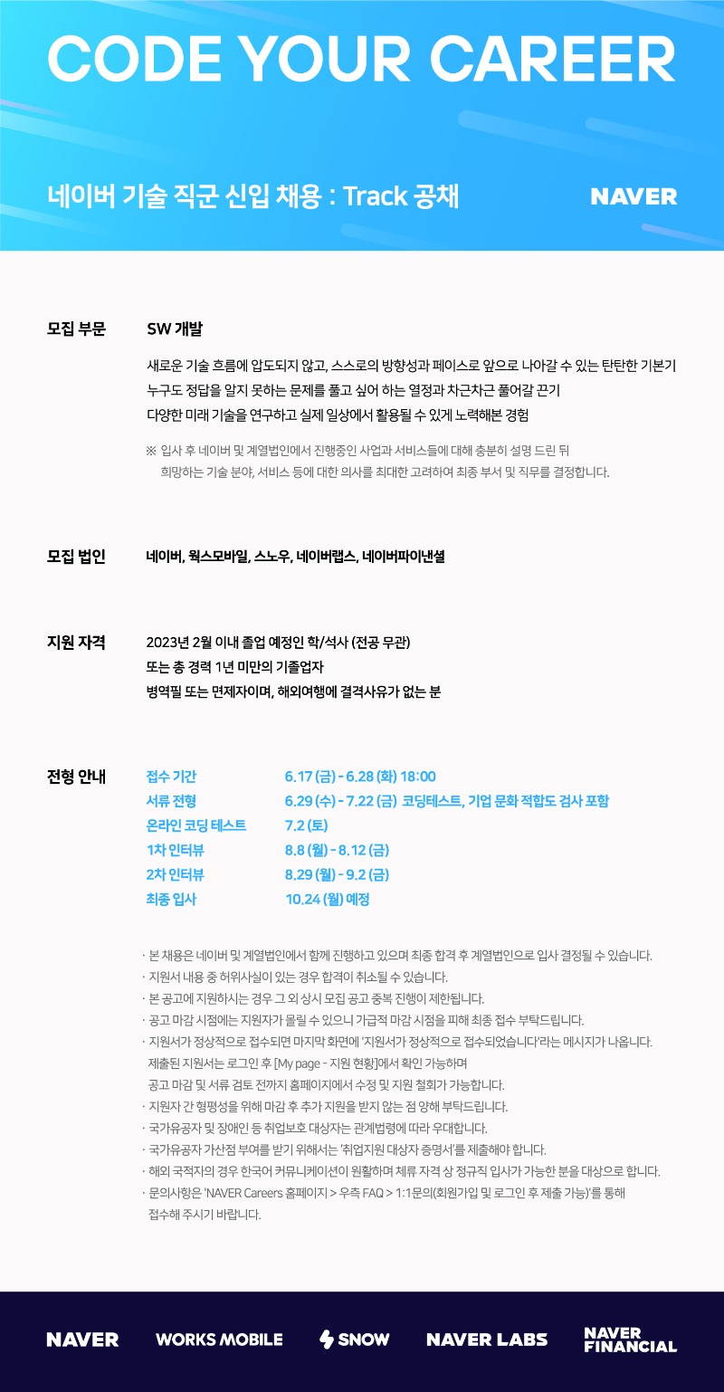 네이버 22상 기술 직군 신입 채용 Track 공채 - 웹공고문.jpg
