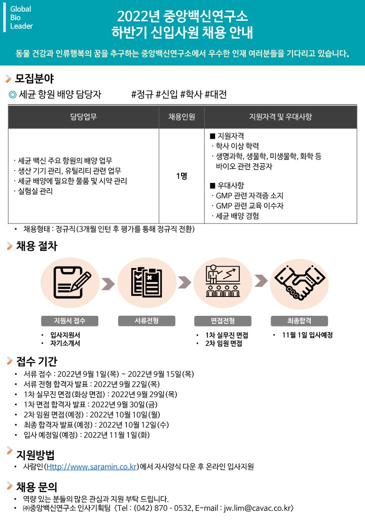 2022년 하반기 신입사원 채용 공고_세균 항원 배양 담당자_1.jpg