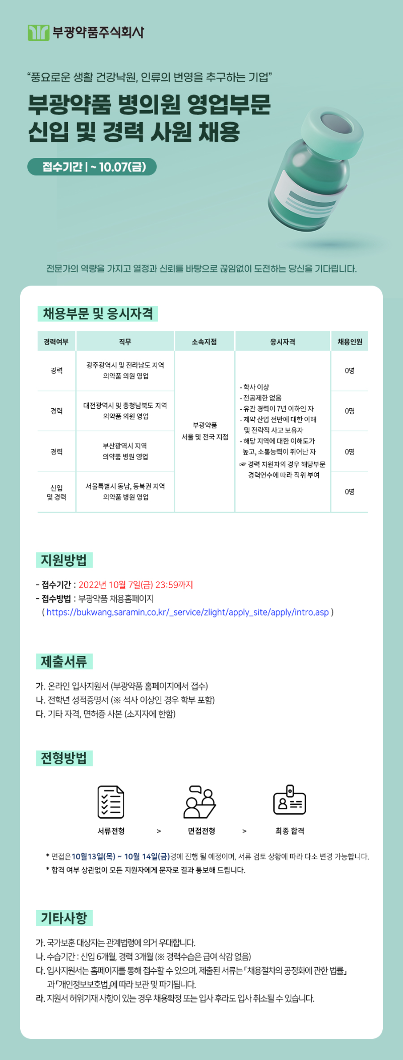 [부광약품] 병의원 영업부문 신입 및 경력 사원 채용 공고 이미지.png