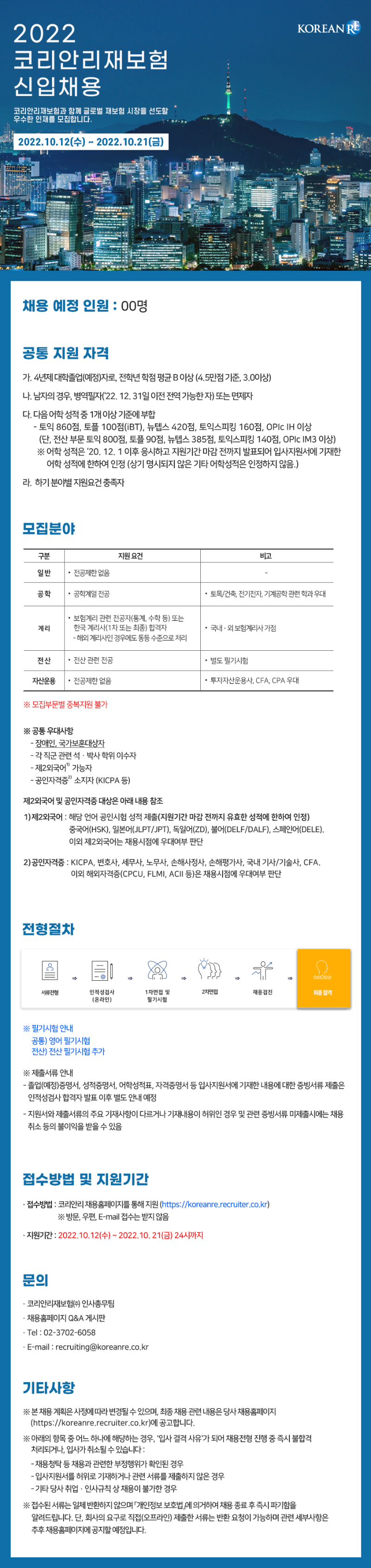 코리안리재보험 2022 신입사원 채용 공고 이미지.png