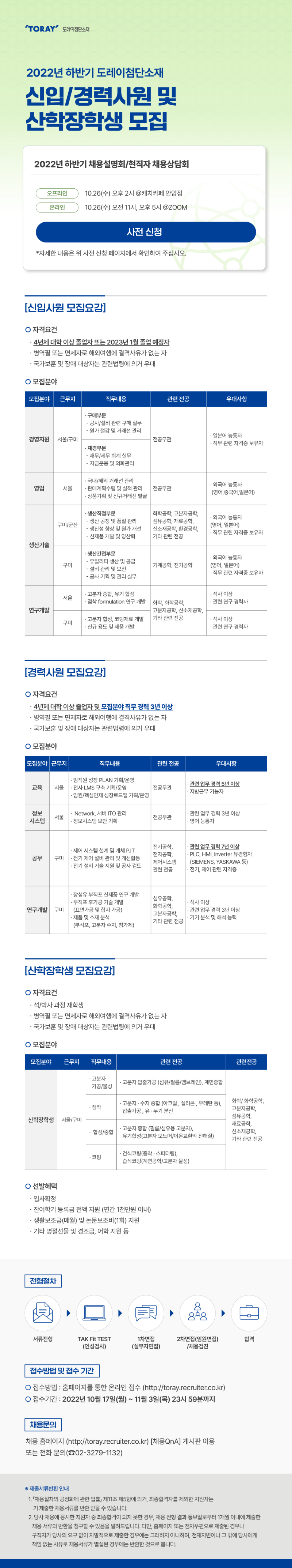 [도레이첨단소재] 2022년 하반기 신입경력사원 및 산학장학생 모집 공고 이미지.png