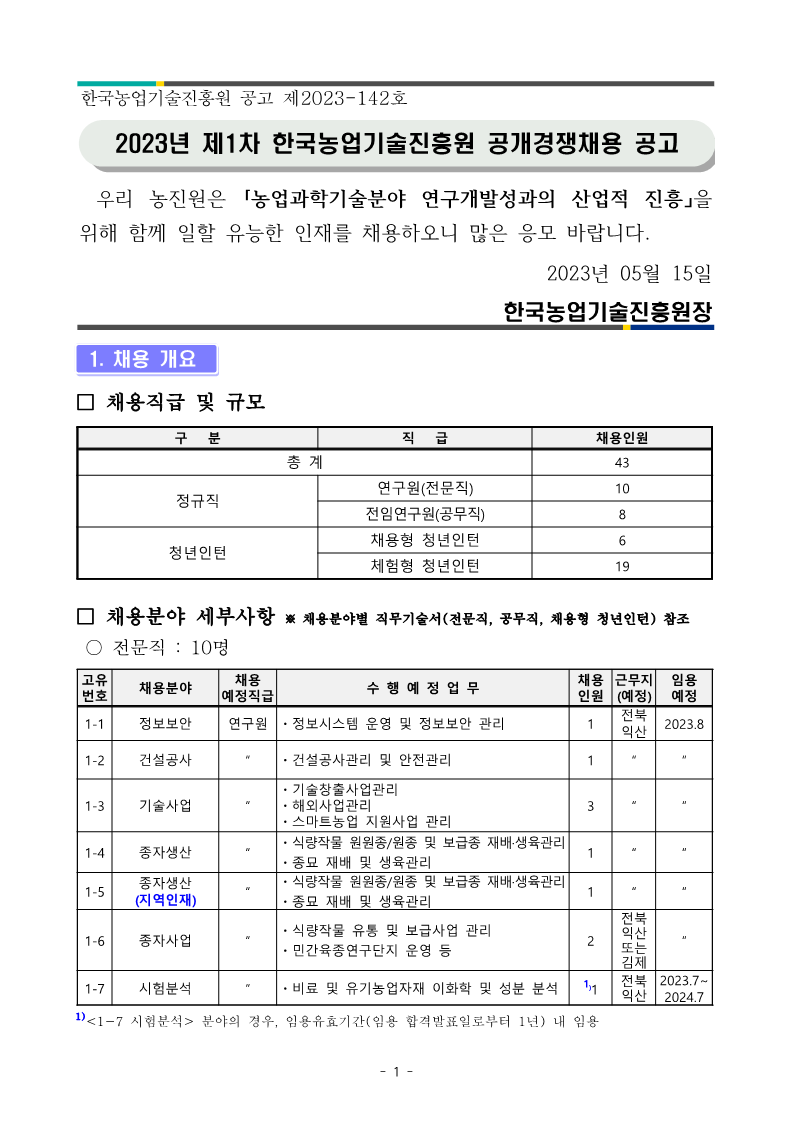 2023년 한국농업기술진흥원 공개경쟁채용 공고문(채용사이트용)_1.png