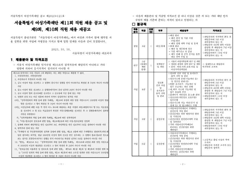 1. 2023년 제11회 및 제9회 제10회(재공고) 직원 채용 공고문_1.png