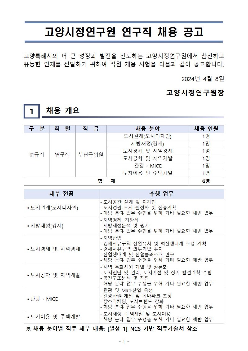 고양시정연구원 연구직 채용 공고문 및 지원 서식001.jpg