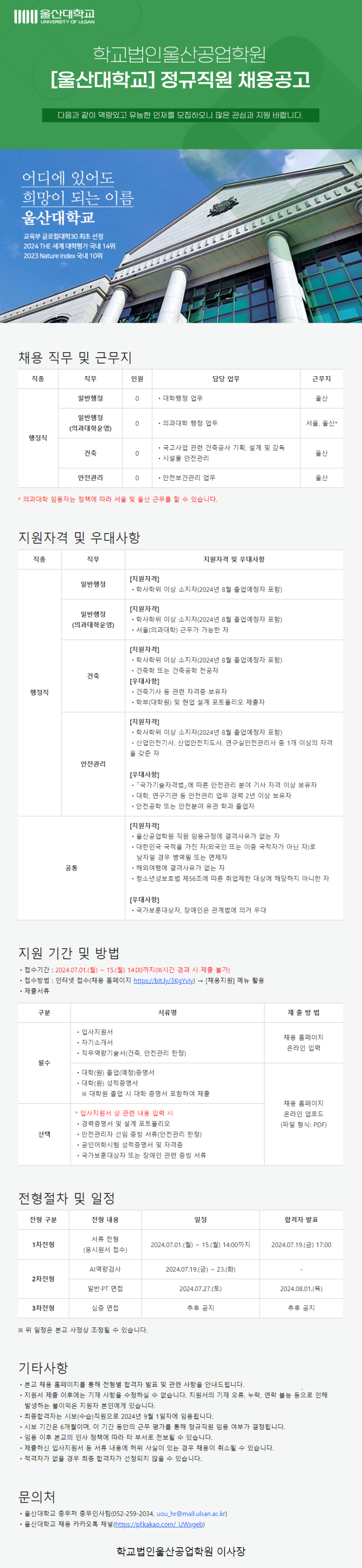 (붙임) 2024학년도 울산대학교 일반직원(행정,행정(의대),건축,안전) 채용 공고문.png