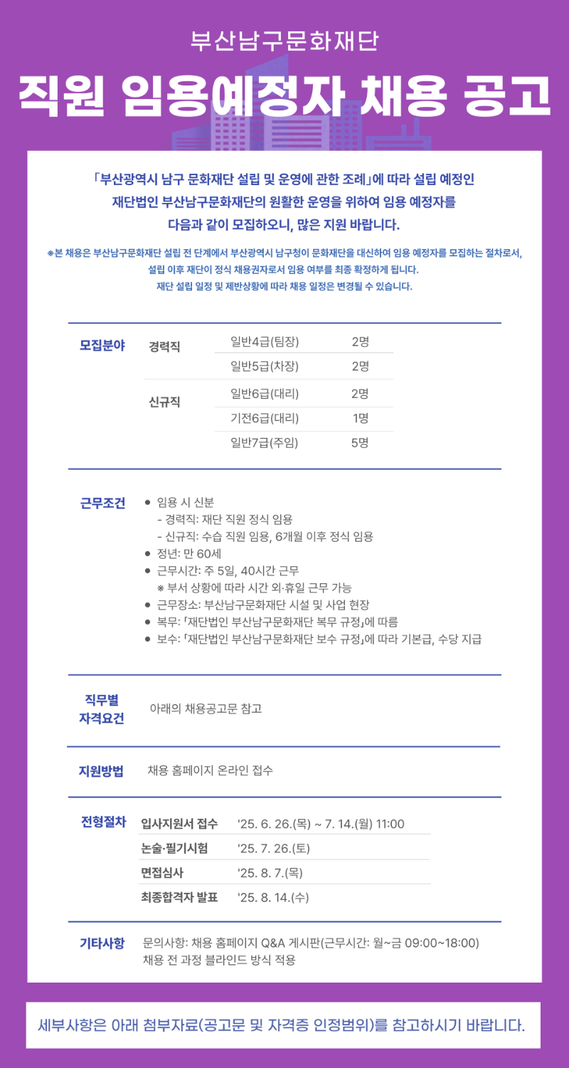 부산남구문화재단 직원 임용예정자 채용 공고문 이미지.png