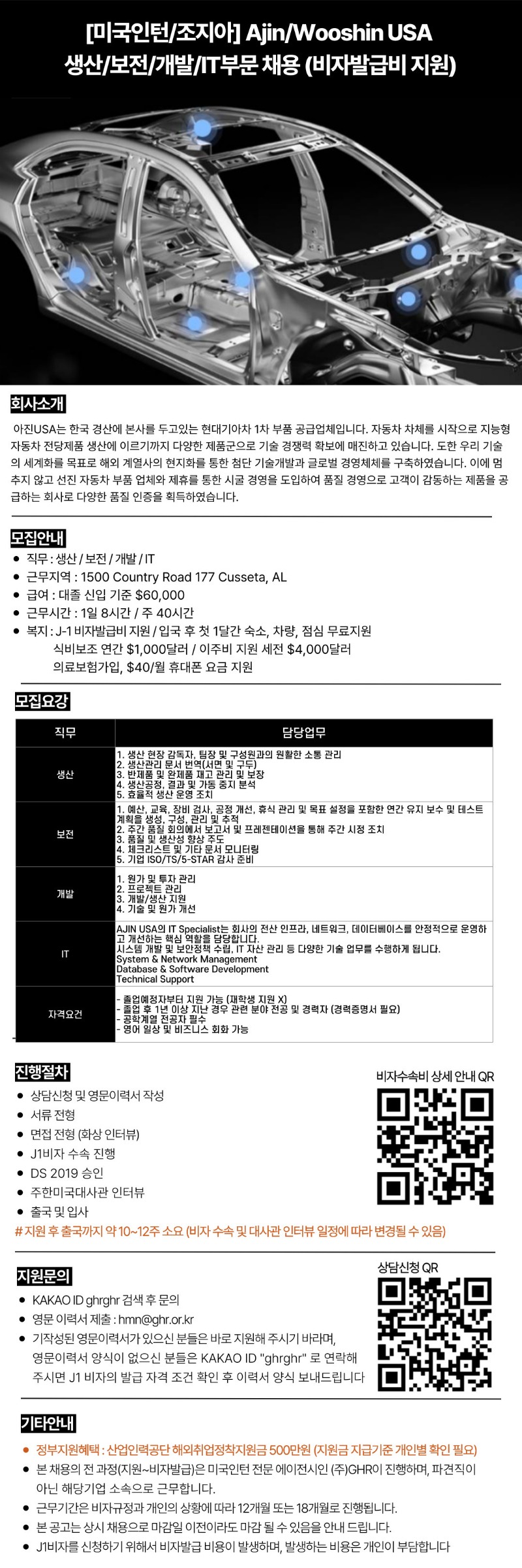 [미국인턴조지아] AjinWooshin USA생산보전개발IT부문 채용 (비자발급비 지원).jpg